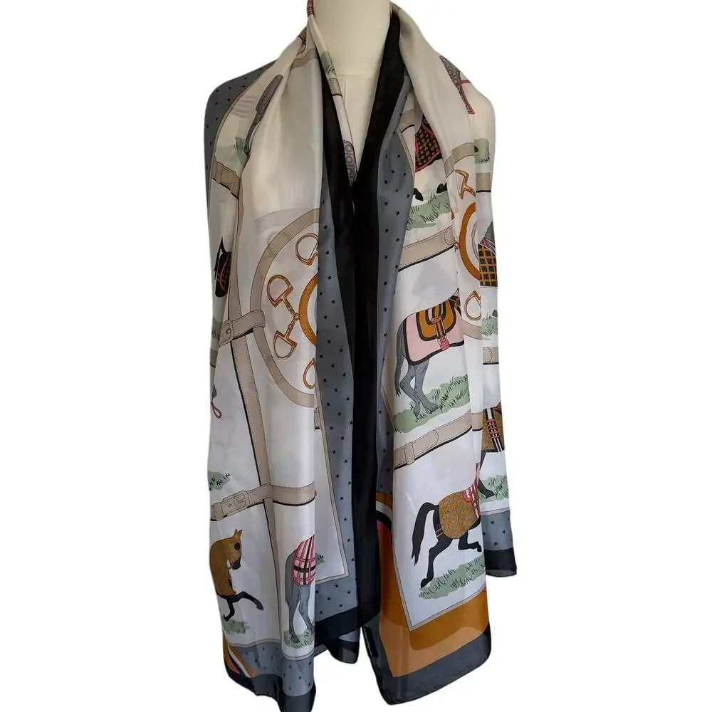 Mia Reis Mare Collection Horsebit Equestrian Scarf Gray One Size NWT Luxury